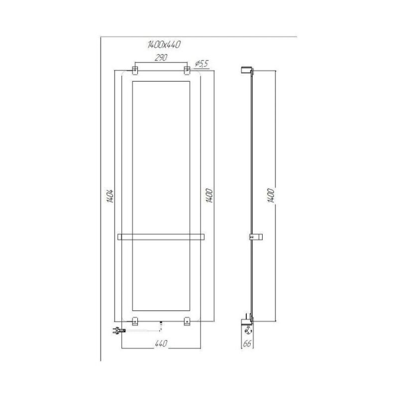 Полотенцесушитель электрический Allen Brau Infinity 00325632, ширина 44 см, высота 140 см, рейлинг 2.0, крепление, чёрное матовое стекло/медь браш