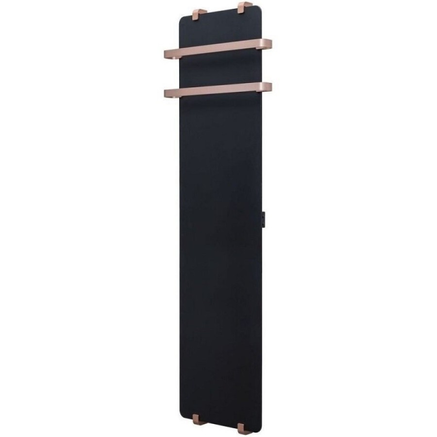 Полотенцесушитель электрический Allen Brau Infinity 00325633, ширина 44 см, высота 160 см, рейлинг 2.0, крепление, чёрное матовое стекло/медь браш