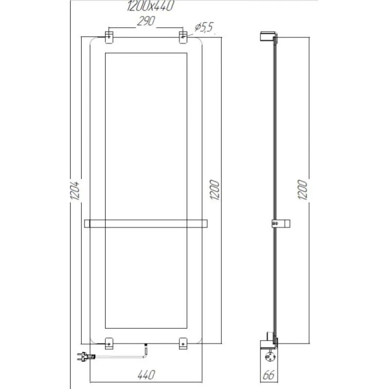 Полотенцесушитель электрический Allen Brau Infinity 00325645, ширина 44 см, высота 120 см, рейлинг 2.0, крепление, зеркальное стекло/серебро браш