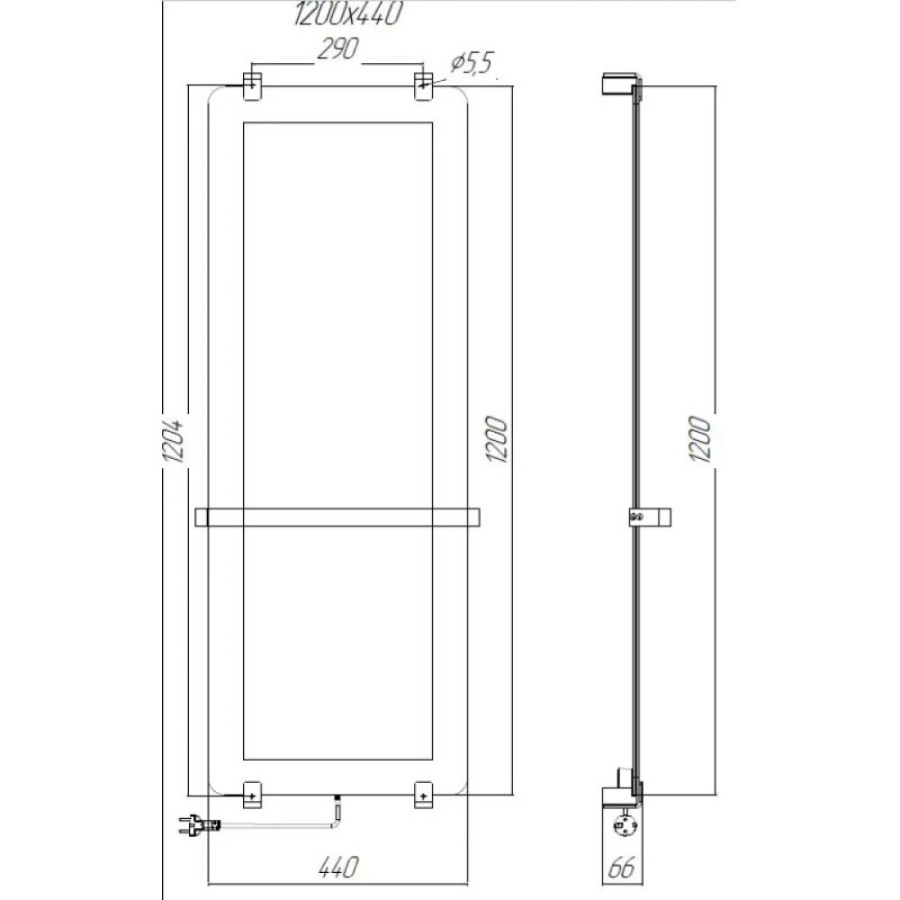 Полотенцесушитель электрический Allen Brau Infinity 00325645, ширина 44 см, высота 120 см, рейлинг 2.0, крепление, зеркальное стекло/серебро браш
