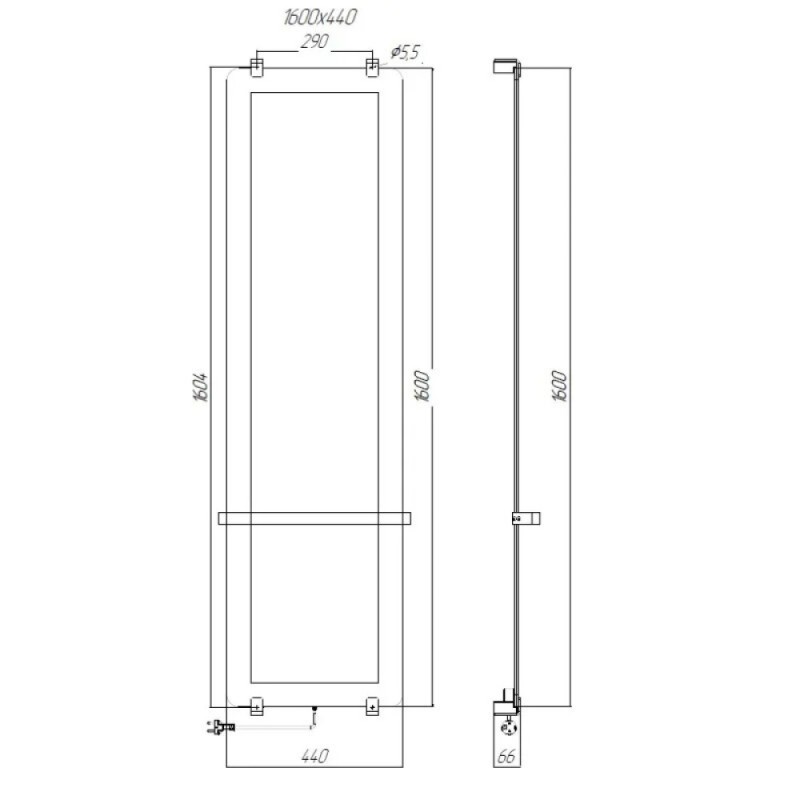 Полотенцесушитель электрический Allen Brau Infinity 00325654, ширина 44 см, высота 160 см, рейлинг 2.0, крепление, зеркальное стекло/медь браш