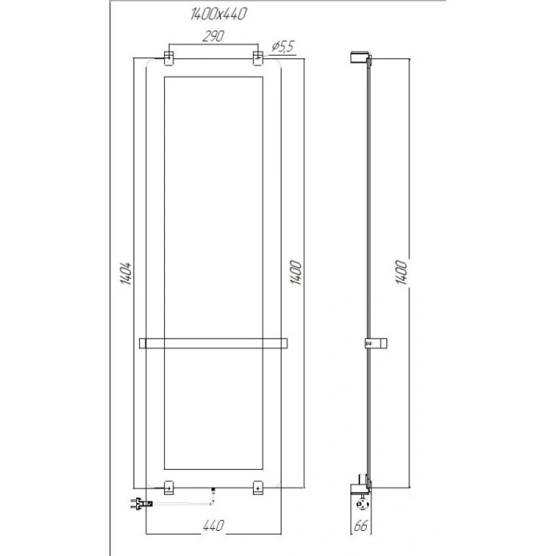 Полотенцесушитель электрический Allen Brau Infinity 00325660, ширина 44 см, высота 140 см, рейлинг 2.0, крепление, зеркальное стекло/черный матовый