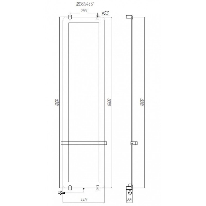 Полотенцесушитель электрический Allen Brau Infinity 00325662, ширина 44 см, высота 180 см, рейлинг 2.0, крепление, зеркальное стекло/черный матовый