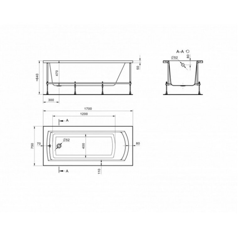 Акриловая ванна Aquanet Lotos 175x80 с каркасом 328870 белая