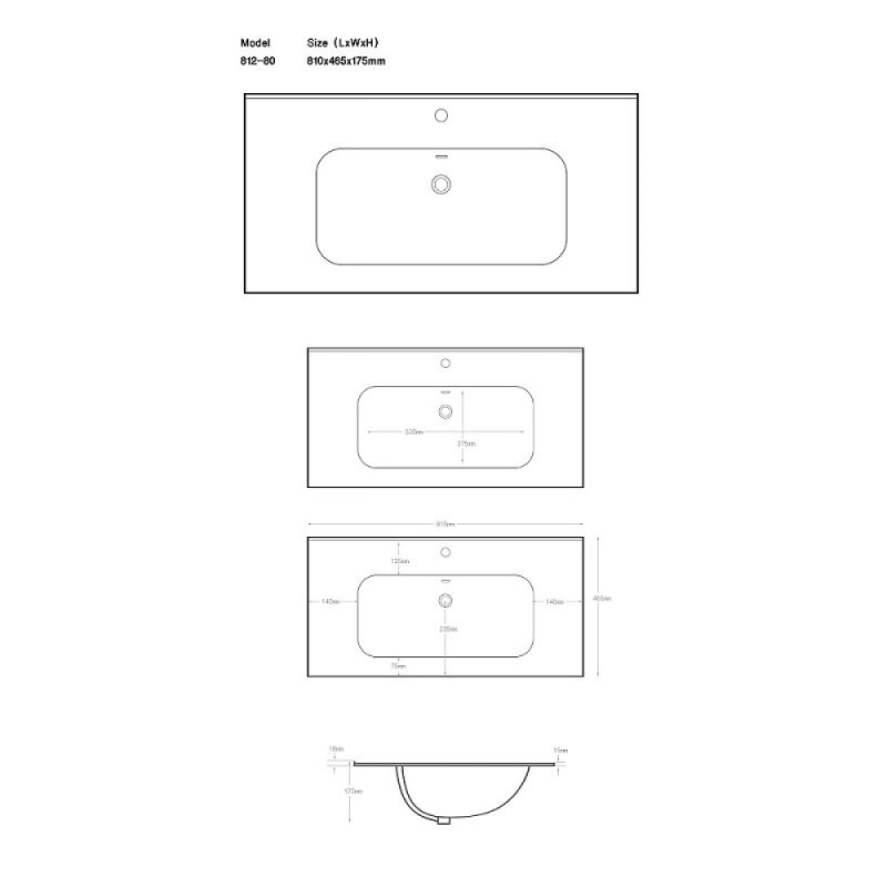 Раковина Aquanet Flat 00329255, 80 см, фарфор, черная матовая
