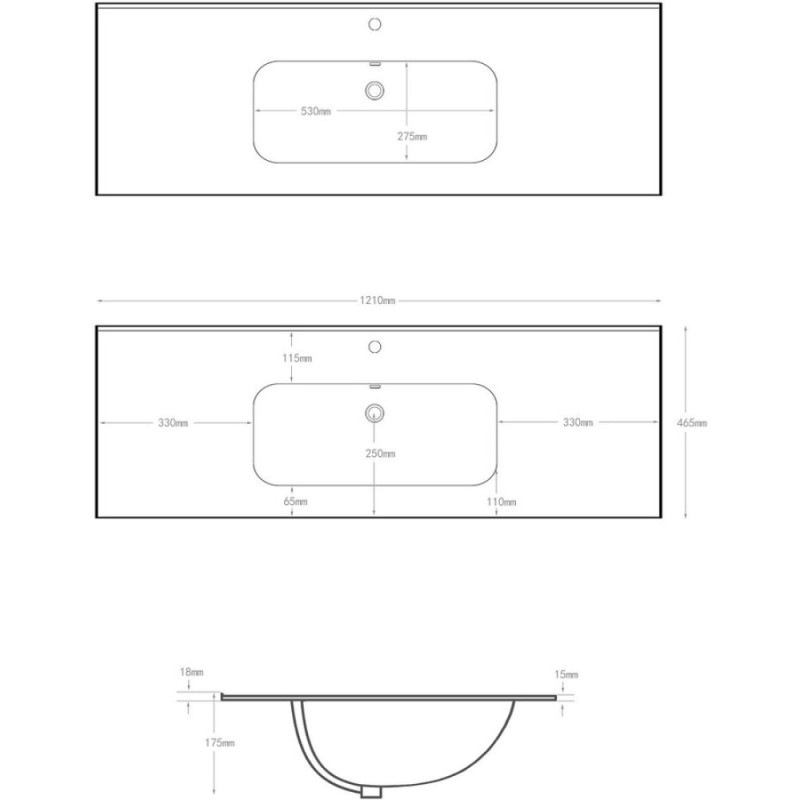 Раковина Aquanet Flat 00329258, 120 см, фарфор, черная матовая