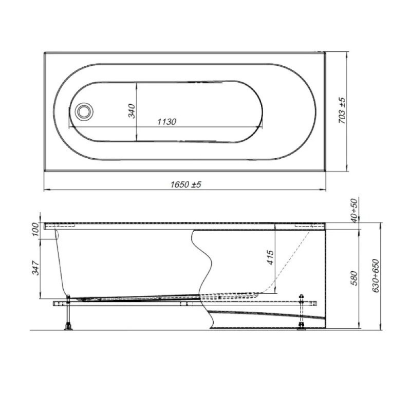Акриловая ванна Aquanet Lotos 00330873, 165 x 70 см, с каркасом, цвет белый