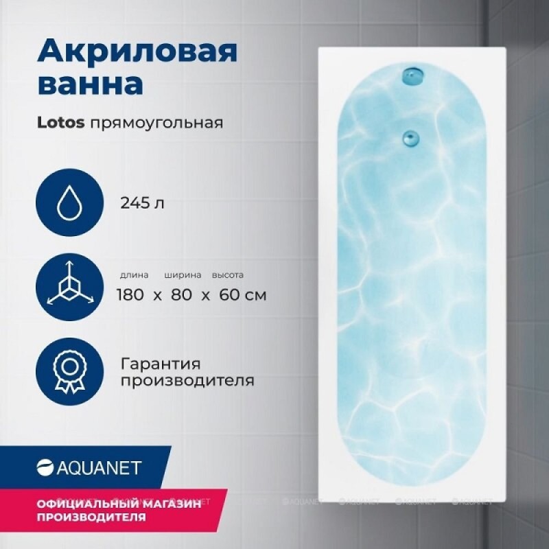 Акриловая ванна Aquanet Lotos 180x80 с каркасом 332845 белая