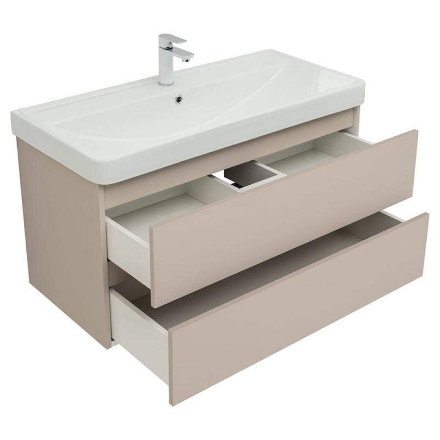 Тумба под раковину Aquanet Вега 2.0, 337939, 100 см, подвесная, бежевый soft touch
