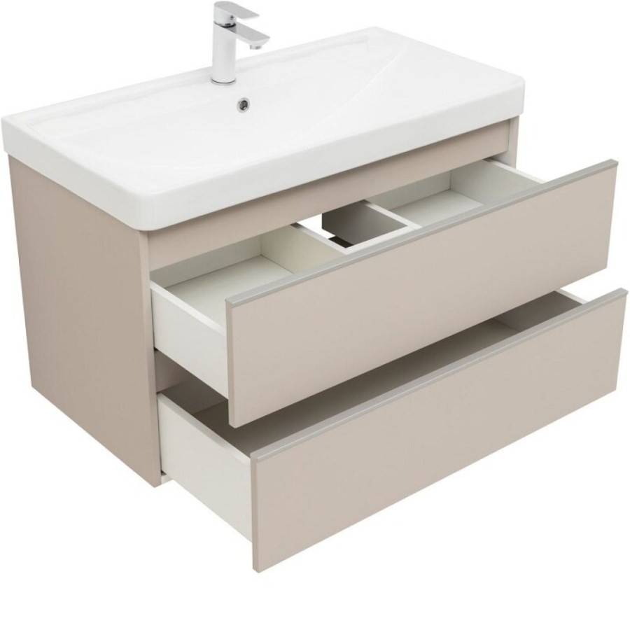 Тумба под раковину Aquanet Вега 2.0, 337944, 90 см, подвесная, бежевый soft touch