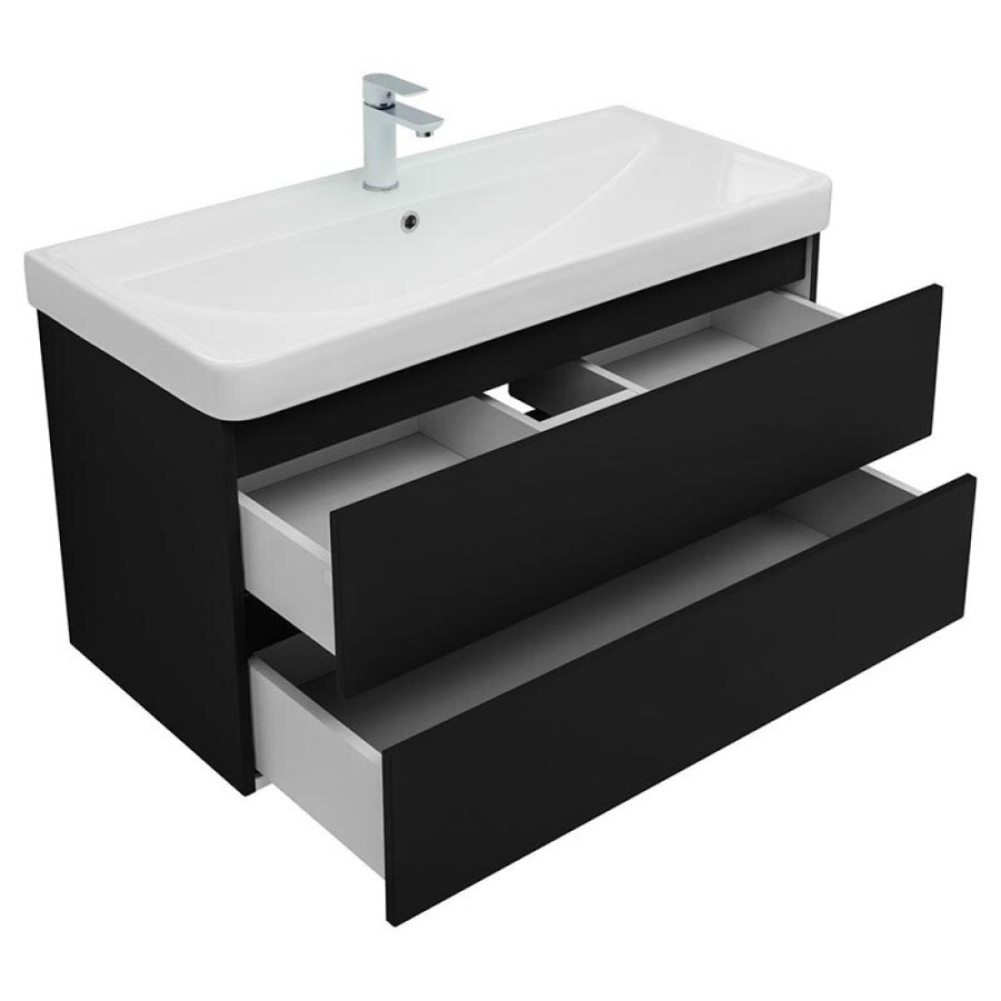 Тумба под раковину Aquanet Вега 2.0, 337951, 100 см, подвесная, черный soft touch