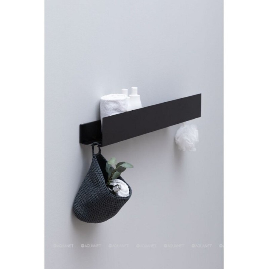 Полка Aquanet Магнум Н 00341535, 90 х 12 см, с крючками, черный матовый