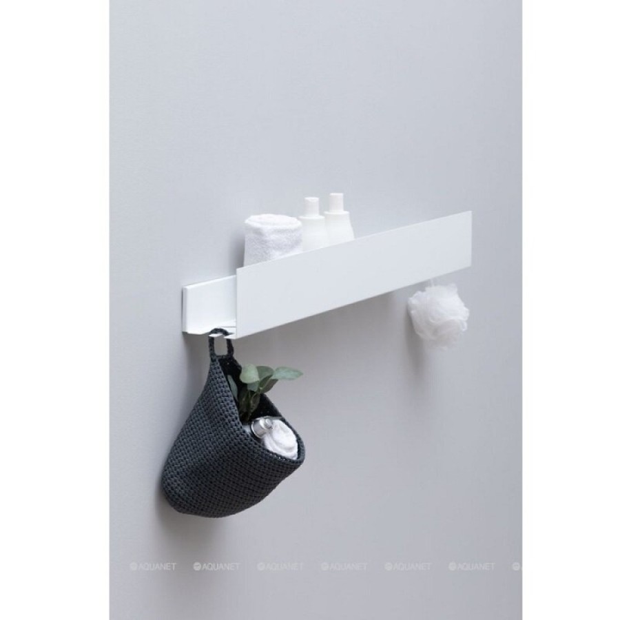 Полка Aquanet Магнум Н 00341541, 90 х 12 см, с крючками, белый матовый