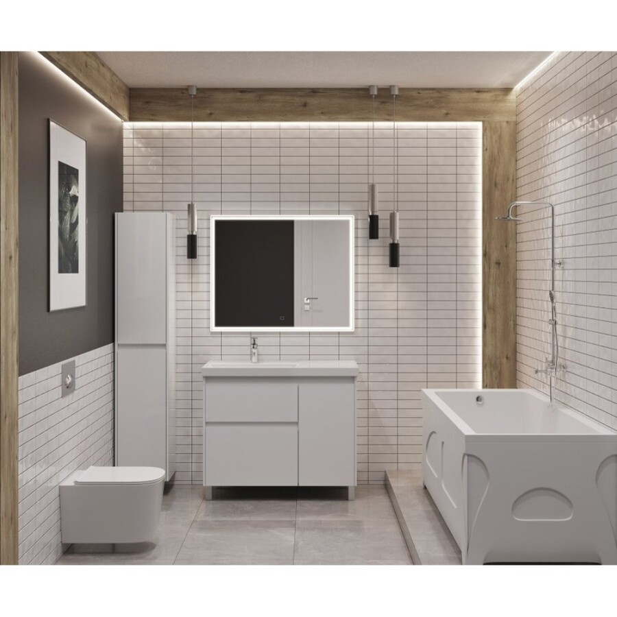Тумба под раковину Aquanet Nova Lite 2.0, 00346339, 90 см, напольная, L под чашу слева, цвет белый глянец