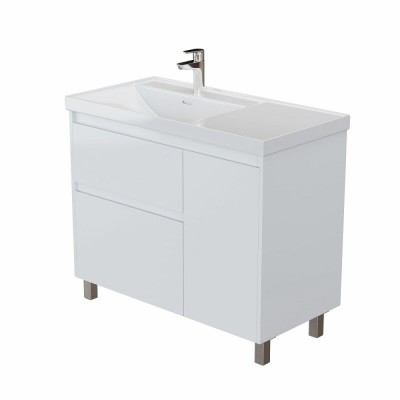 Тумба под раковину Aquanet Nova Lite 2.0, 00346339, 90 см, напольная, L под чашу слева, цвет белый глянец