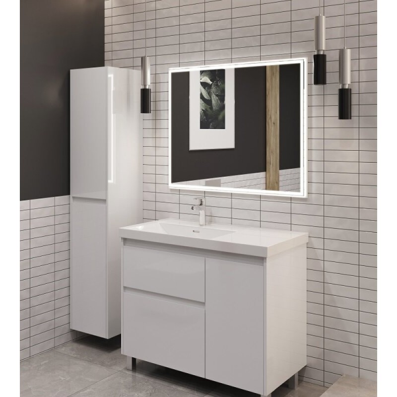 Тумба под раковину Aquanet Nova Lite 2.0, 00346339, 90 см, напольная, L под чашу слева, цвет белый глянец