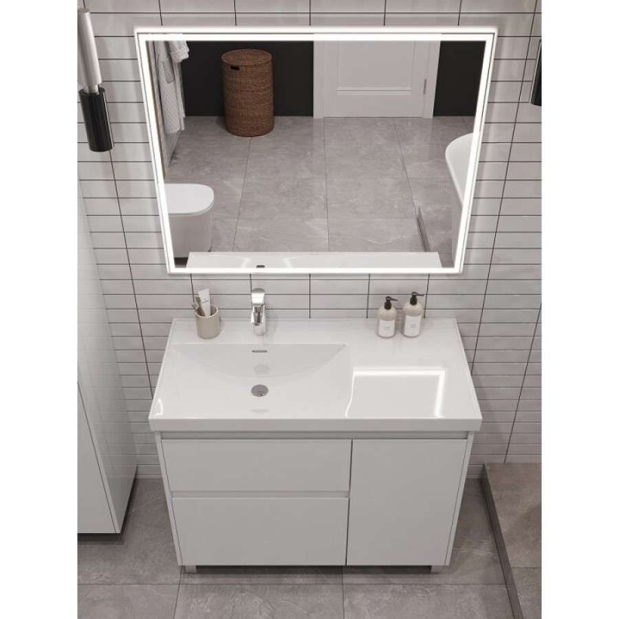 Тумба под раковину Aquanet Nova Lite 2.0, 00346339, 90 см, напольная, L под чашу слева, цвет белый глянец