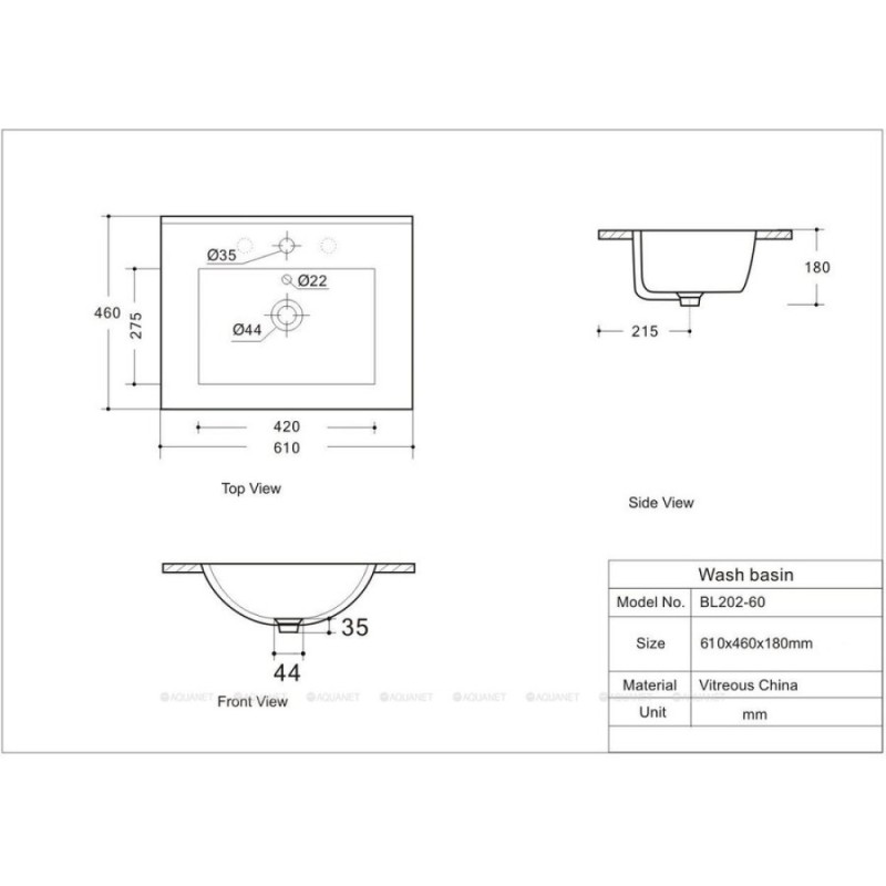 Раковина Aquanet Flow 00347429, 60 см, фарфор, белая