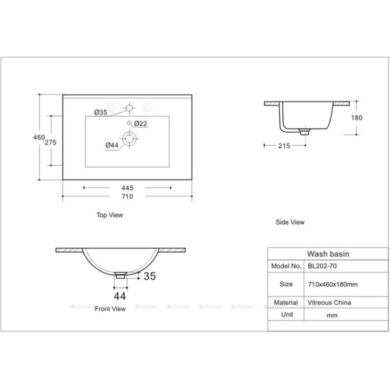 Раковина Aquanet Flow 00347430, 70 см, фарфор, белая