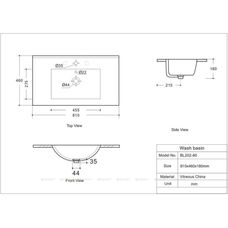 Раковина Aquanet Flow 00347431, 80 см, фарфор, белая
