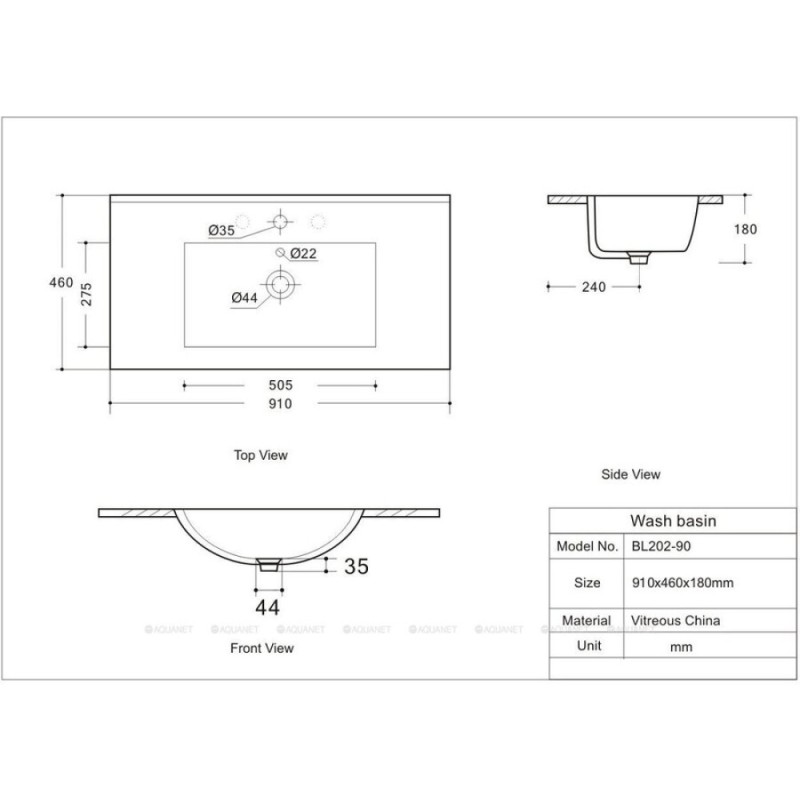 Раковина Aquanet Flow 00347432, 90 см, фарфор, белая
