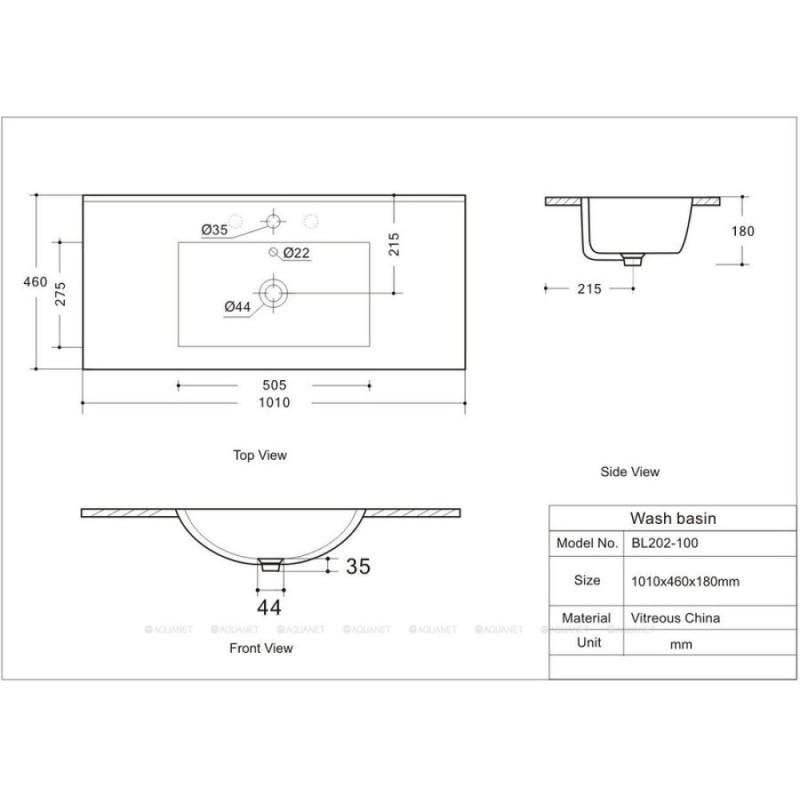 Раковина Aquanet Flow 00347433, 100 см, фарфор, белая