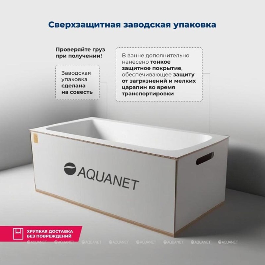 Ванна акриловая Aquanet Bright 180 x 75 см, с каркасом, цвет белый, 00347766