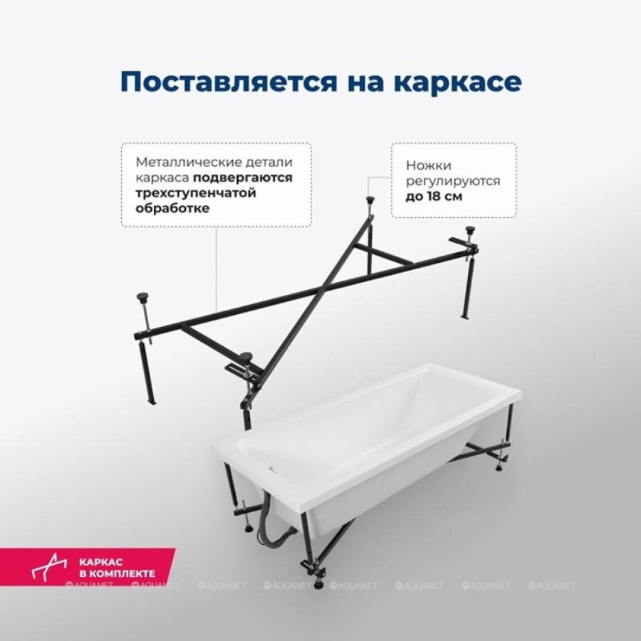 Ванна акриловая Aquanet Bright 180 x 75 см, с каркасом, цвет белый, 00347766