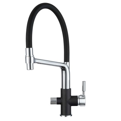 Смеситель Granula GR-0075 0075bl, для кухонной мойки, с подключением к фильтру, гибким изливом, черный
