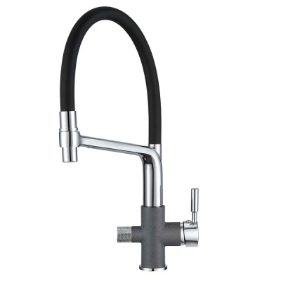 Смеситель Granula GR-0075 0075bg, для кухонной мойки, с подключением к фильтру, гибким изливом, графит