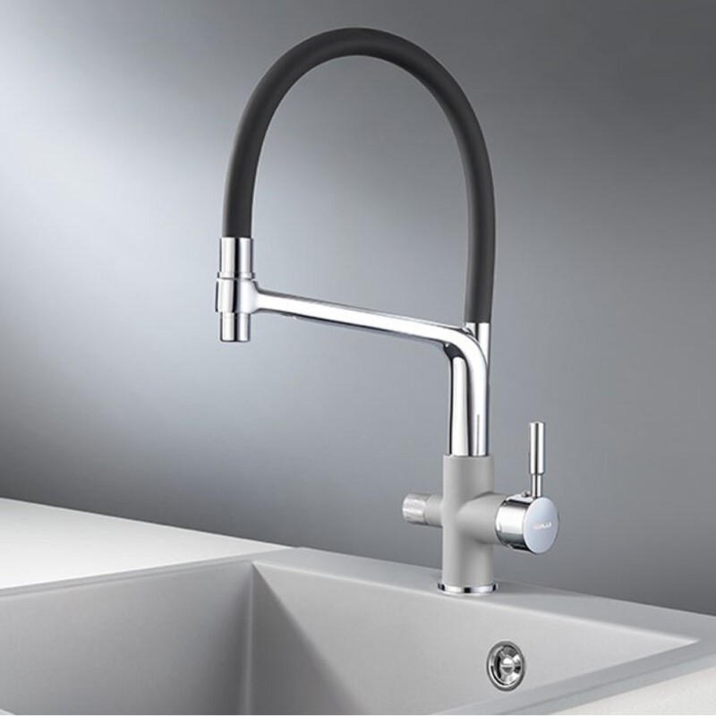 Смеситель Granula GR-0075 0075sl, для кухонной мойки, с подключением к фильтру, гибкий излив, сланец