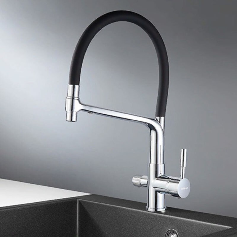 Смеситель Granula GR-0075 0075ch, для кухонной мойки, с подключением к фильтру, гибкий излив, хром