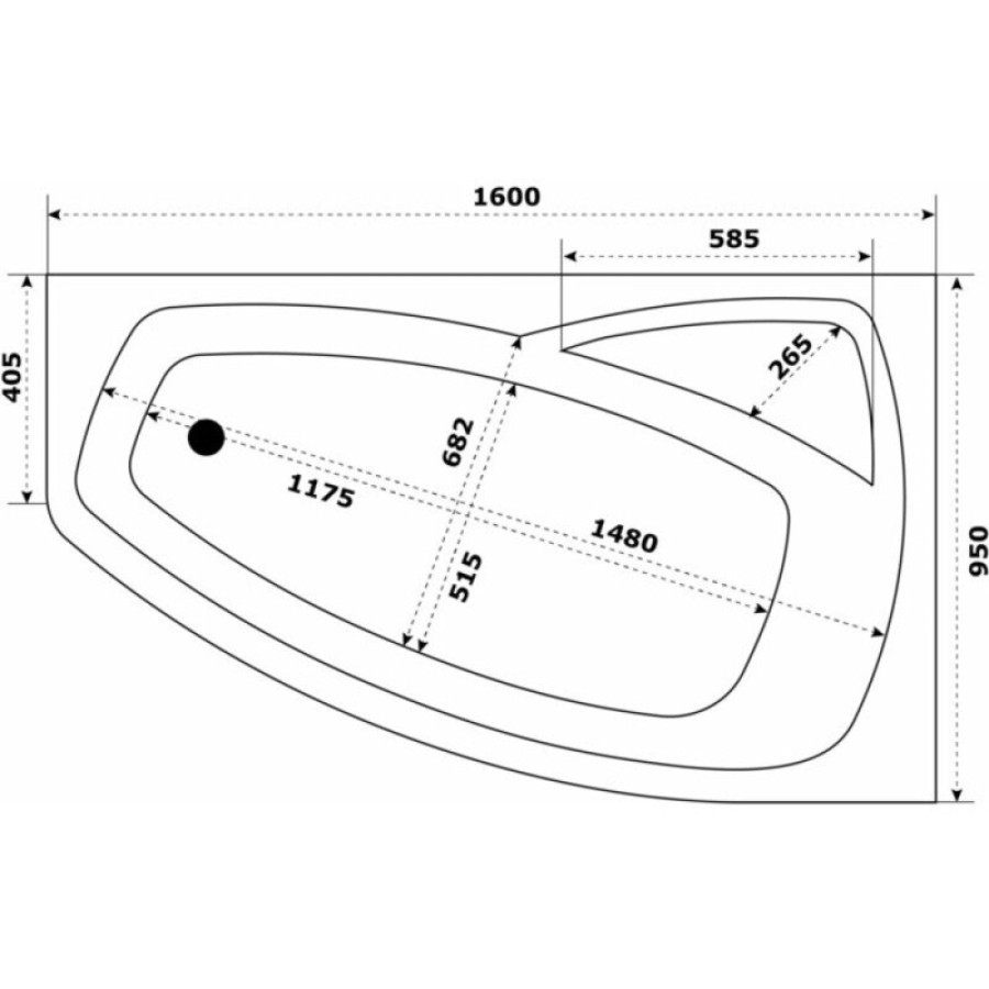 Ванна акриловая Bas Камея Pro, 160 х 95 см, с каркасом, цвет белый, В А0119