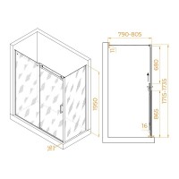 Душевой уголок RGW TO-44, 02074478-11, 170 x 80 х 195 см, дверь раздвижная, стекло прозрачное, хром