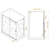 Душевой уголок RGW TO-44, 02074480-11, 180 x 100 х 195 см, дверь раздвижная, стекло прозрачное, хром