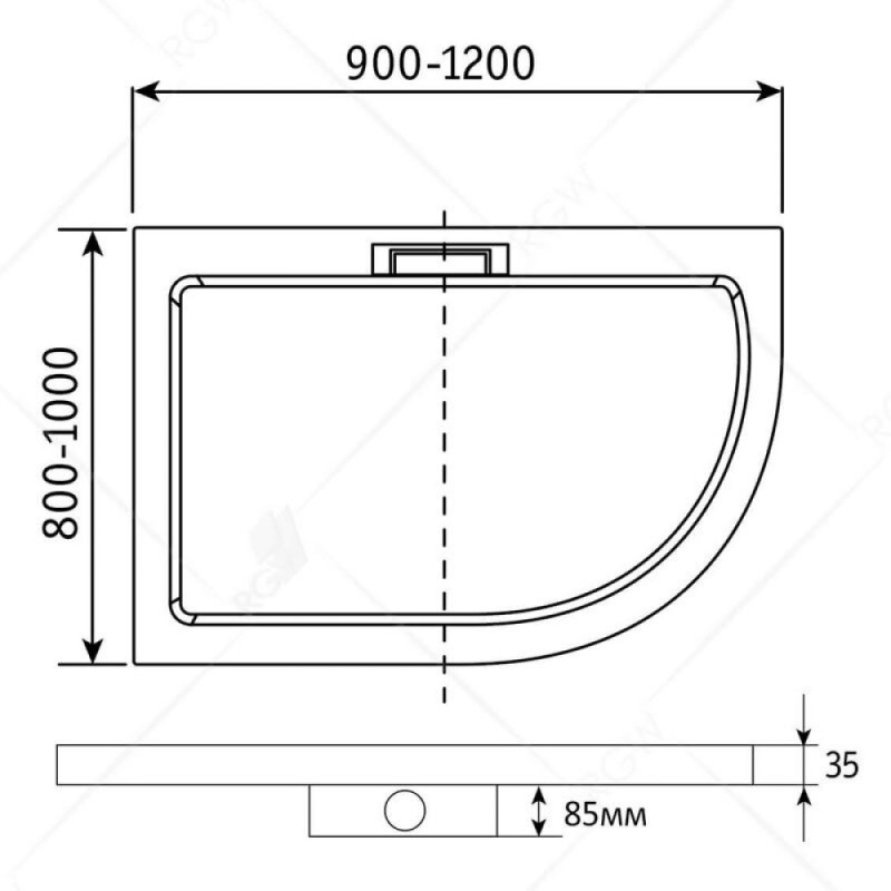 Душевой поддон RGW GWS-41R 90 x 120 см, прямоугольно-асимметричный, правый, белый, 03150492-01R