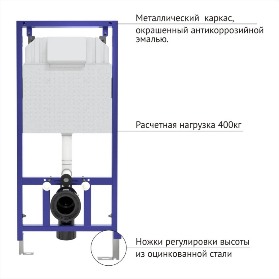 Инсталляция BERGES для скрытого монтажа унитаза NOVUM кнопка D7, белая/кнопка хром