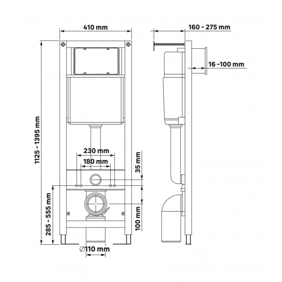Инсталляция BERGES для скрытого монтажа унитаза АТОМ 410 кнопка Atom Line черная Soft Touch/хром глянец