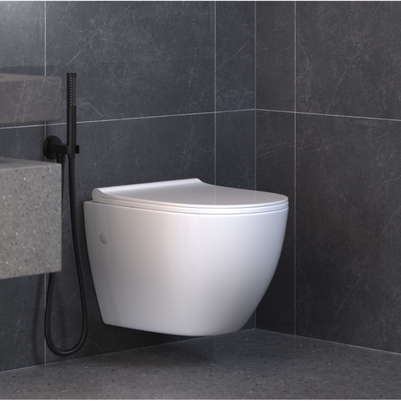 Комплект BERGES для монтажа подвесного унитаза: инсталляция NOVUM525, кнопка R2 матовый хром, унитаз OKUS, сиденье дюропласт Toma Slim SO