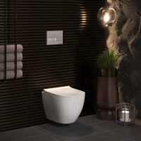 Комплект BERGES для монтажа подвесного унитаза: инсталляция NOVUM525, кнопка L4 Soft Touch белая, унитаз OKUS, сиденье дюропласт Toma Slim SO