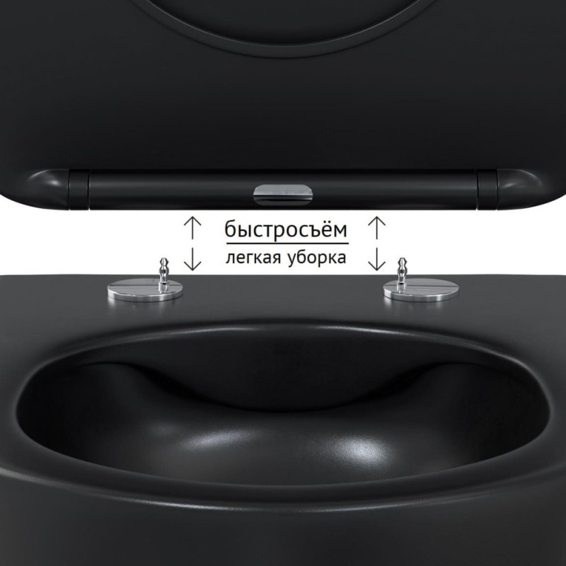 Комплект BERGES для монтажа подвесного унитаза: инсталляция Atom 410, кнопка Atom Line soft touch черный/хром глянец, унитаз Ventas Black, микролифт, быстросъем