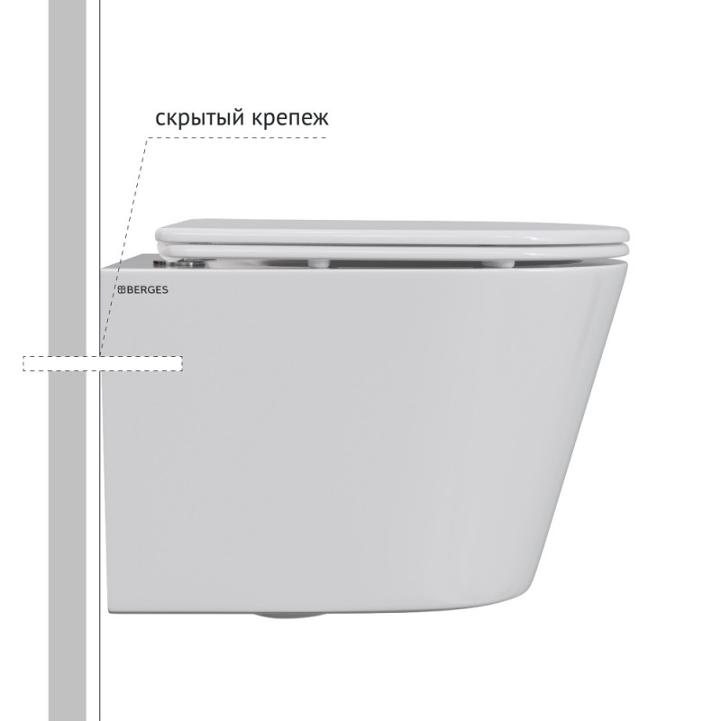 Комплект BERGES: инсталляция NOVUM кнопка L1 белая, унитаз VITA Rimless 49 см, сиденье дюропласт микролифт, быстросъём