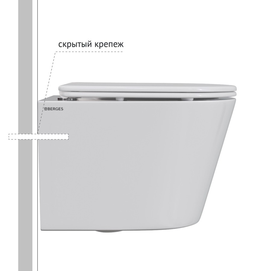 Комплект BERGES: инсталляция NOVUM кнопка O3 хром глянец, унитаз VITA Rimless 49 см, сиденье дюропласт микролифт, быстросъём