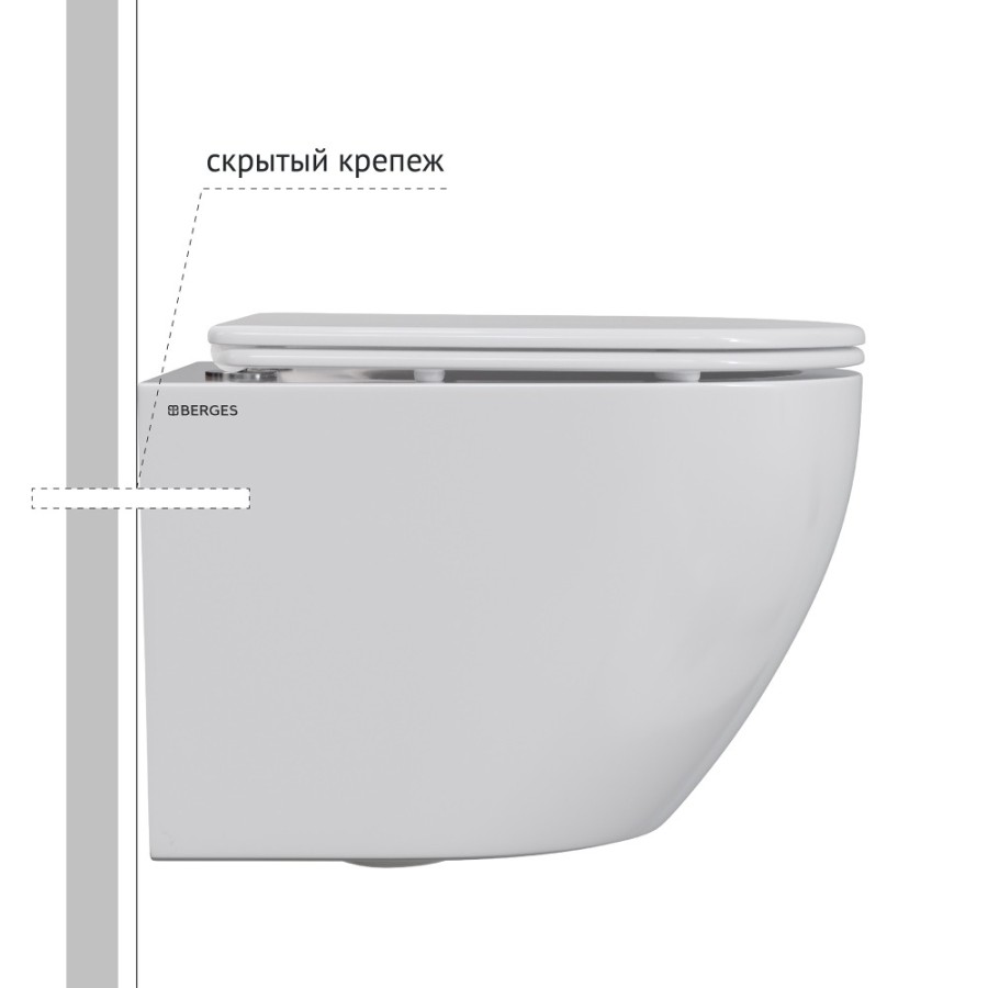 Комплект BERGES: инсталляция NOVUM кнопка L5 Soft Touch черная, унитаз OKUS Rimless 49 см, сиденье дюропласт микролифт, быстросъём