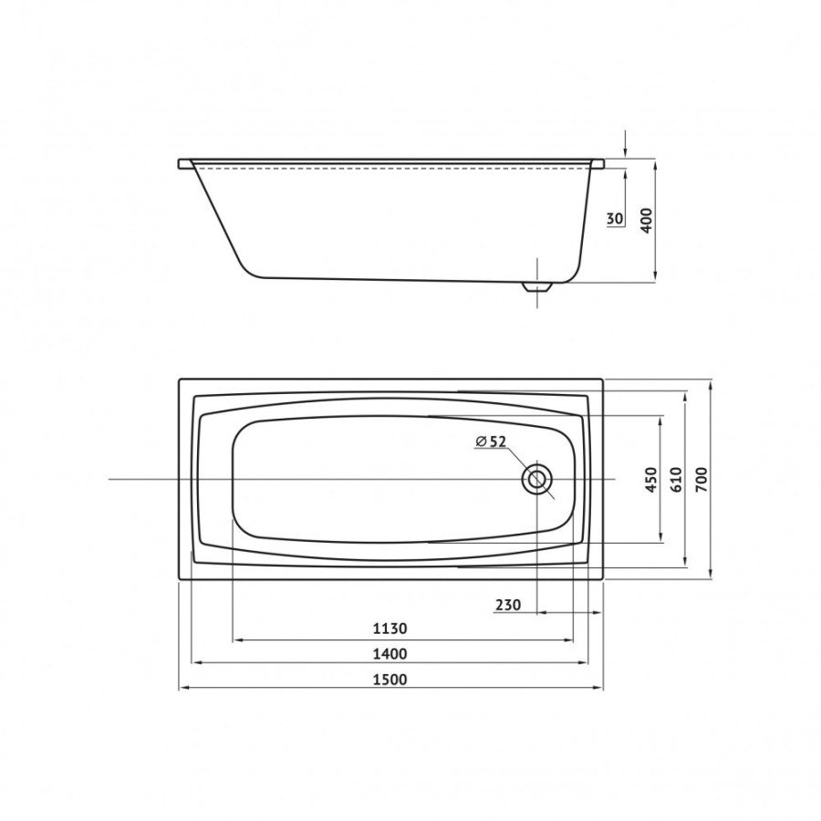 Ванна BERGES акриловая FEYA 150x70 c каркасом