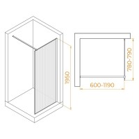 Душевая стенка RGW WA-08B Walk In, 80 см, стекло ribbed ребристое, профиль черный, 06100808-154