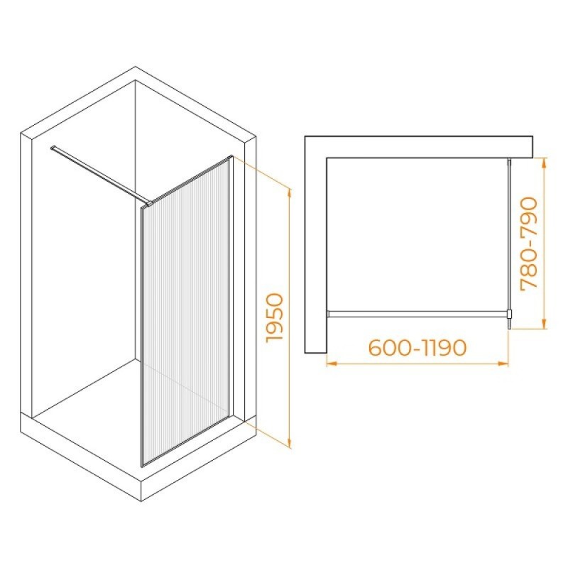 Душевая стенка RGW WA-08G Walk In, 80 см, стекло ribbed ребристое, профиль золото, 06100808-156