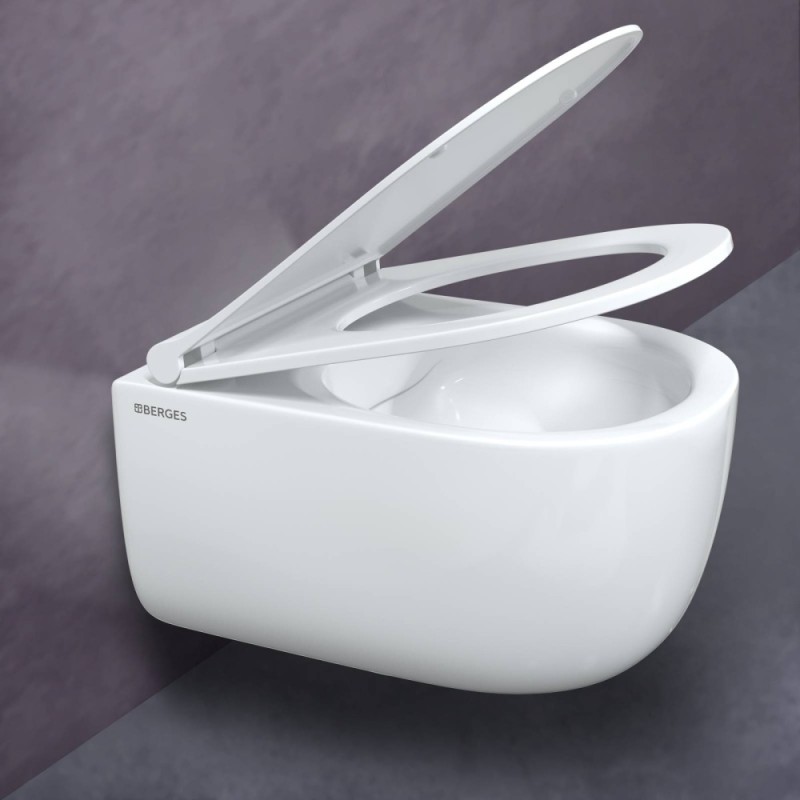 Унитаз BERGES подвесной EGO Real Rimless 49см, сиденье дюропласт Toma Slim SO, микролифт, быстросъем