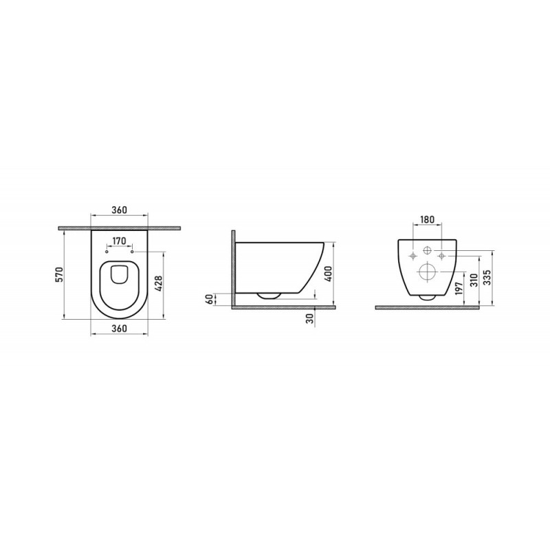 Унитаз BERGES подвесной MASCON Rimless 57 см, сиденье дюропласт Toma Slim SO, микролифт, быстросъем