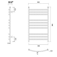 Полотенцесушитель водяной Domoterm Калипсо П10, ширина 50 см, высота 80 см, нижнее подключение, белый матовый, Калипсо П10 500x800 БЕЛ